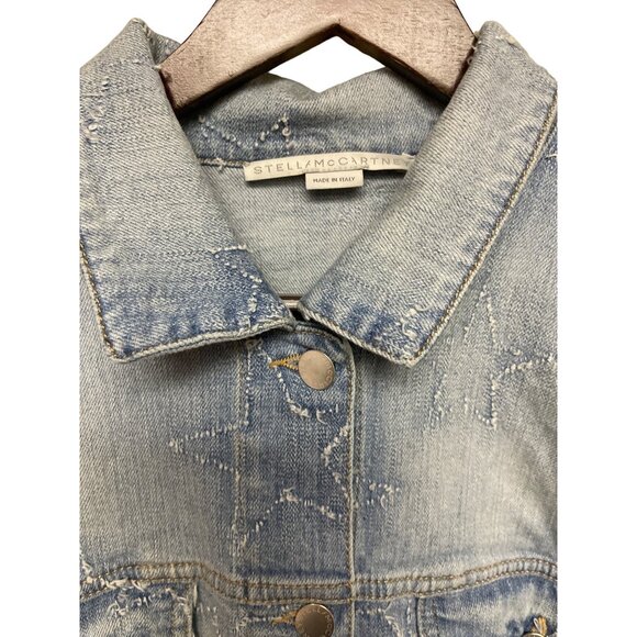 Stella McCartney Women's Jacket Denim Distressed Embroidered Star EU 46 US 12 - Picture 2 of 7